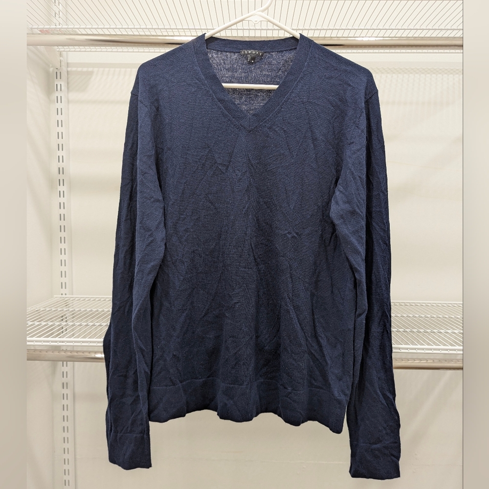 Theory Ultra Lightweight Navy Vneck Cashmere Sweater